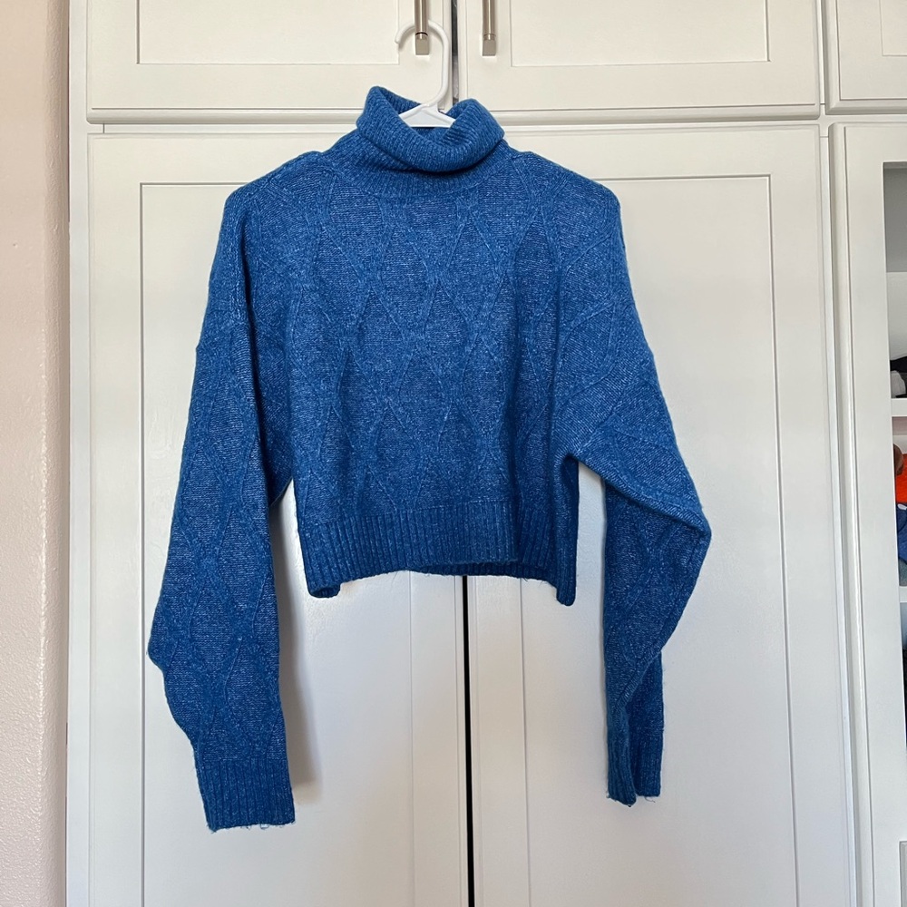 Blue Turtleneck Women's Sweater